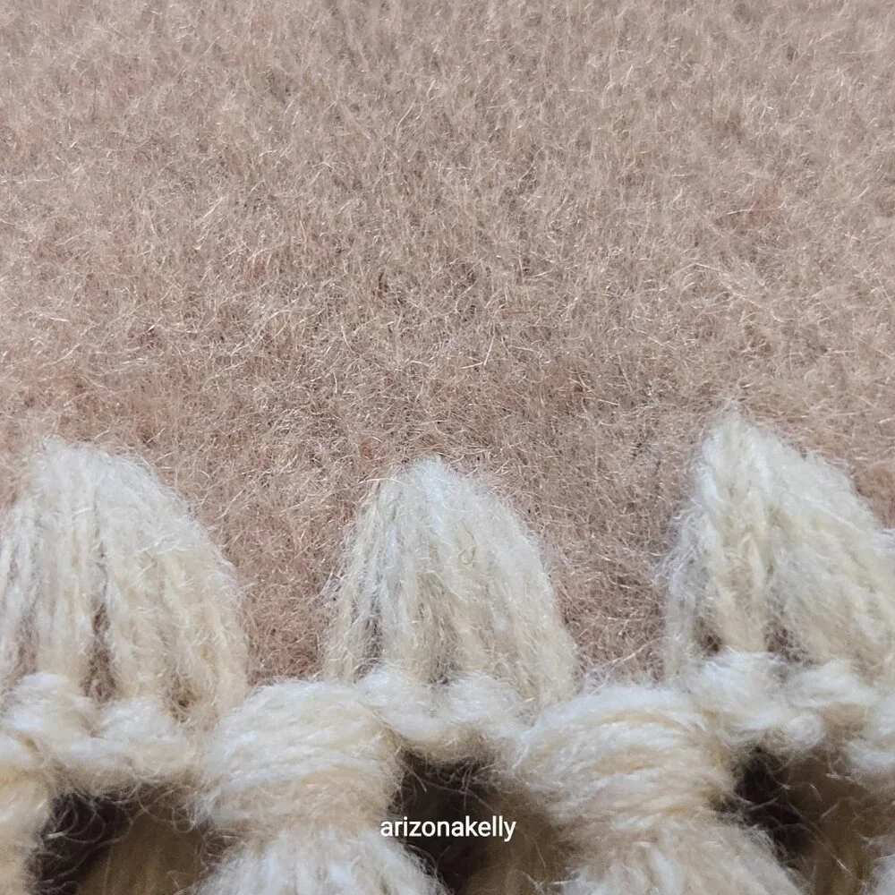 NWOT Cashmere Tan Scarf with Embroidery Detail and Fringe